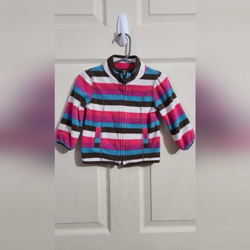 OLD NAVY Fleece Zip up Sweater Jacket Baby Girls 12-18M Long Sleeve Pink Brown